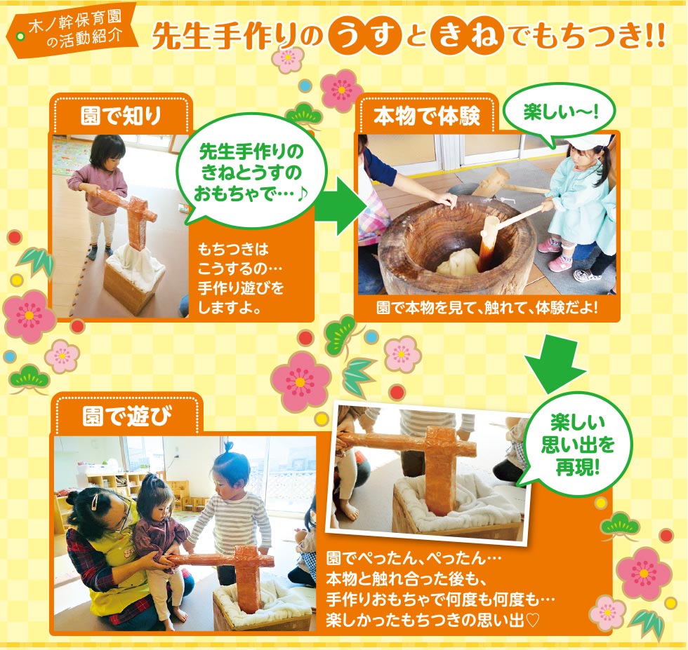 先生手作りのうすときねでもちつき‼