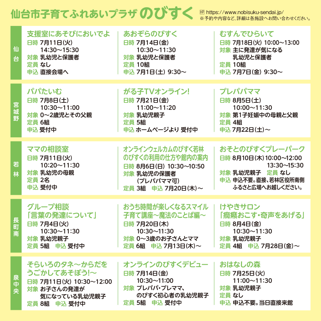 のびすくイベント情報　7・8月